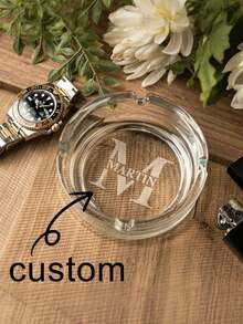 Personalized Glass Ashtray, Customized Text Ashtray, Custom Name Glass Ashtray, Minimalist Desktop Ashtray, Personalized Gift For Him Her Dad Boyfriend Friend, Home Living Room Office Bar Decor, Birthday Wedding Graduation Gift - Transparent - View 2