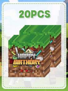 Minecraft 我的世界主题生日派对用品套装，包含生日快乐横幅、一次性纸盘、纸杯和餐巾纸，以及像素风我的世界主题派对装饰品，适合生日派对、游戏派对等场合，一次性餐具，易于组装和清洗，适合室内外派对，是我的世界粉丝的绝佳礼物。 - 多款多色 - 查看 4