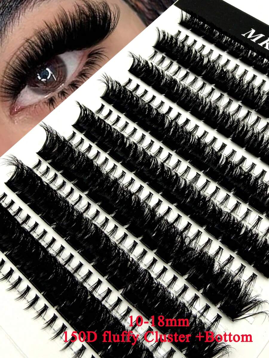 16 Rows Natural Curly Japanese 150D Faux Mink Eyelash Clusters, Fluffy & Thick 278 Individual Lashes 10-18mm, DIY C/D Curl Eyelash Extension Kit - 黑色 - 查看 1