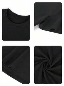 Mujer camiseta divertida con estampado de café, ajuste holgado, cuello redondo, manga corta, primavera-verano, para amantes del café y ocasiones informales, categoría de moda. W4AJ - Negro - Ver 4