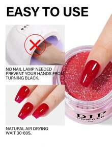 AILLSA 30g Shiny Red Powder, No Baking Or Curing Needed, Quick Drying, Easy To Use For DIY Nail Art At Home - Red - View 6