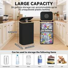 140L Large Capacity Laundry Basket With Handle, Bamboo Frame Deposit Bottle Recycling Box, Thick Storage Basket With Lid, Foldable Dirty Clothes Hamper, Home Storage, Kitchen Trash Can, Made Of 600D Oxford Cloth, Removable Inner Bag, Machine Washable, Reusable Clothes Basket, Suitable For Home, Living Room, Kitchen, Bathroom, Dorm, Office, Mother's Day Gift - Multicolor - View 3