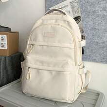 New Multilayer Design Minimalist Versatile Backpack, Large Capacity Campus Style Backpack Suitable For School, Travel, Unisex - White - View 10