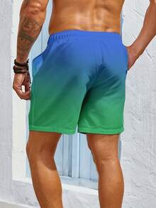 Summer Quick Drying Beach Shorts With Pocket Drawstring Elastic Waist Design, Loose And Breathable Quick Drying Five Quarter Pants, Hawaiian Style Beach Vacation Surfing Swimming Sports Pants, Beach Pants Suitable For Daily Leisure Free Shipping - 翡翠綠 - 查看 3