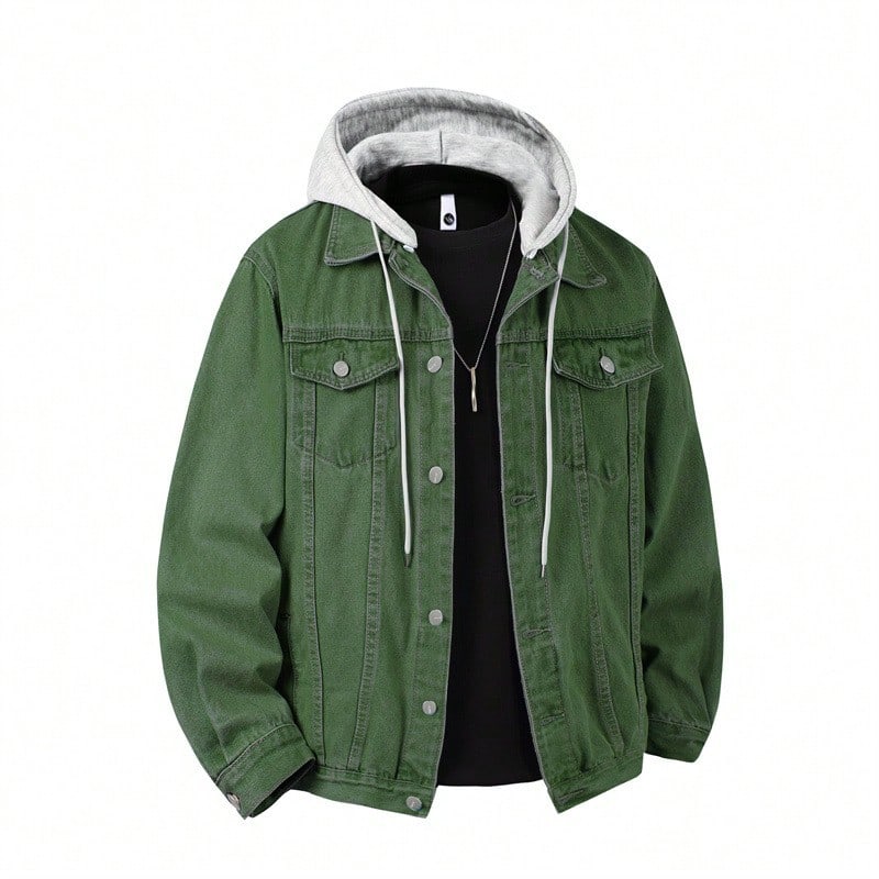 Men Denim Jackets - 軍綠色 - 查看 1
