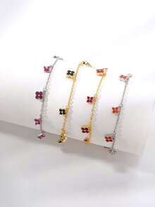 1pc Elegant Lucky Clover Shaped Chain Bracelet, Suitable For Casual Daily Wear - Multicolor - View 1