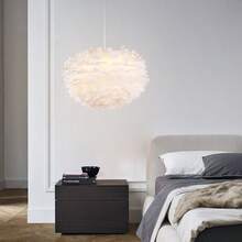 Lámpara colgante de plumas, estilo nórdico, minimalista, moderna, acogedora, romántica, creativa, lámpara personalizada para sala de estar, sin bombilla - Blanco - Ver 10