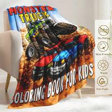 1PC Monster Jam  Monster Truck Racing Flannel Throw Blanket 50"X60" (Multiple Sizes) -  Green Truck Flying In Dust, Action Shot, Tapestry Wall Hanging, Monster Truck Fan Gift, Room Decor, Perfect For Sofa, Bed, Office -280gsm - nhiều màu 9 - Xem 8