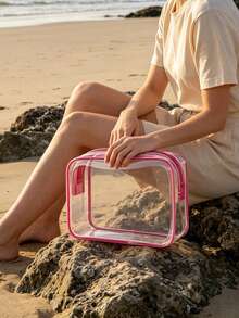 Clear Toiletries Bag, Beach Travel Makeup Cosmetic Pouch, Water Repellent Pvc Airport Airline Friendly Accessories Bag, Multi-Functional Transparent Toiletry Case For Liquids, Portable Lightweight Zipper Pouch, Four Colors Available, Leak-Proof See-Through Cosmetics Organizer - Multicolor - View 2