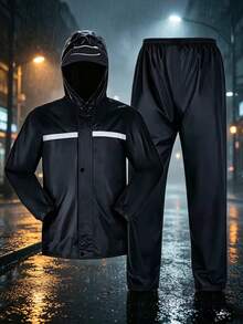 1 Set Oxford Cloth Rain Jacket And Pants Suit, Detachable Adult Outdoor Rainwear, Suitable For Commuting, Outdoor Activities, Travel, Portable, Reflective Strips, Lightweight Breathable Waterproof Rainsuit For Rainy Season - Set - View 2