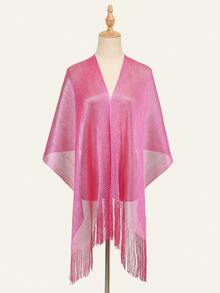 1pc Metallic Shiny Shawl With Round Buckle & Tassel Decor, Suitable For Evening Party, Wedding,Travel Essential,Holiday - Hot Pink - View 6