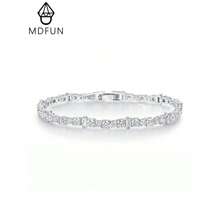 Vòng tay tennis mạ vàng trắng 18K tinh tế, đính đá Cubic Zirconia và Zirconia hình chữ nhật, trang sức thời trang dành cho nữ. - Trắng + Họa tiết hình học - Xem 1