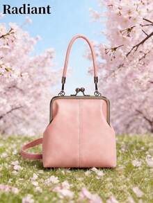 Bolsa Transversal de Couro Sintético Retrô para Mulheres, Bolsa Pequena de Estilo Vintage com Trava e Alça Ajustável, Bolsa Tote Leve de Cor Sólida com Forro de Poliéster, Unissex - Rosa chiclete - Visão 5