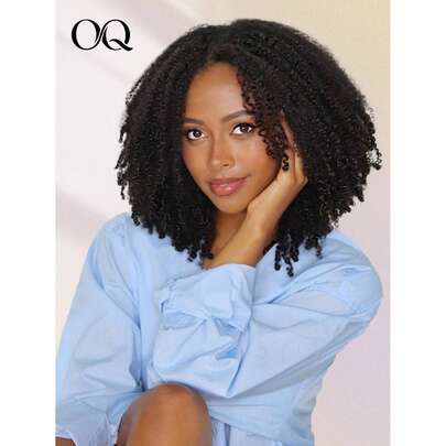 OQ 3-In-1 Half Wig, African Curly Hair, Elastic Fit, Easy To Wear, With Drawstring, Natural Hairline, Beginner-Friendly, Seamless Flip-Over Wig, Natural Color, High Quality, 180% Density, 14-16 Inch Bob, 18-28 Inch Long Hair, No Glue Needed, No Lace, Half Wig