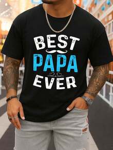 Camiseta negra de manga corta para hombre con diseño 'Best Papa Ever', perfecta para primavera y otoño. Esta moderna camiseta estampada ofrece un ajuste regular y comodidad para el día a día - Negro - Ver 1