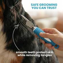 Dematting Comb For Dogs Cats, Pet Grooming Brush With Rounded Stainless Steel Teeth, Anti-Slip Handle Dog Hair Detangler Tool, No Scratch Grooming Comb For Removing Tangles, Mats & Loose Fur, Fits Long & Short Haired Pets - View 4