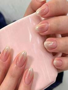 24 Buah Kuku Palsu Oval Pendek Gradien, Cocok untuk Penggunaan Sehari-hari Wanita, Set Produk Seni Kuku - MultiWarna - View 1