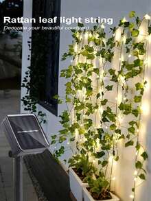 Dây đèn LED lá thường xuân nhân tạo năng lượng mặt trời 100 bóng, dài 10 mét/32,8 feet, 100/50/20 bóng LED, 8 chế độ chiếu sáng, tự động bật/tắt cảm biến ánh sáng, sạc năng lượng mặt trời 8 giờ, phong cách Bohemian tự nhiên, họa tiết lá thường xuân xanh. - Lá xanh chạy bằng năng lượng mặt trời - Xem 7