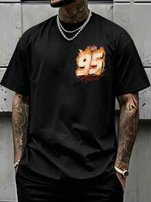 95 Lightning McQueen Flame Race Car Tee, Disney Cars Movie Graphic Men Short Sleeve Shirt, Vintage Racing Casual Top - màu đen - Xem 3