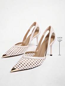 Giày sandal cao gót mũi nhọn thiết kế độc đáo, thời trang dành cho nữ, mẫu mới mùa hè 2025, quà tặng Ngày của Mẹ. - Màu be - Xem 9