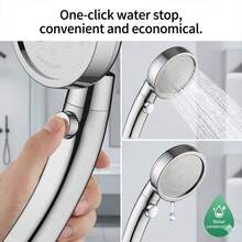 Juego de ducha de mano Tatukiko: Un cabezal de ducha de panel grande de 9 cm, características de ahorro de agua que aumentan la presión, una boquilla ajustable 360°, un botón de detención del agua conveniente, perfecto para actualizar tu baño - Cabezal de ducha + manguera + soporte - Ver 4