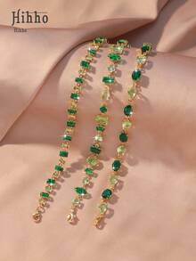 Hihho 1pc Gradient Green & Gold Gemstone Bracelet, Niche Luxury Ins Style Multi-Gem Tennis Bracelet, Jewelry For Young People, Party, Daily Wear, Stacking - gradient green - View 7