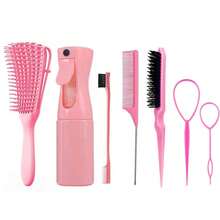 3 pièces/7 pièces Peignes de coiffure, comprenant un flacon vaporisateur, un outil de coiffure français, une brosse de massage exfoliante, un peigne en nylon, un peigne à queue de rat et un peigne de contrôle des bords, parfait pour créer des coiffures diverses pour différents événements - Multicolore - Voir 2