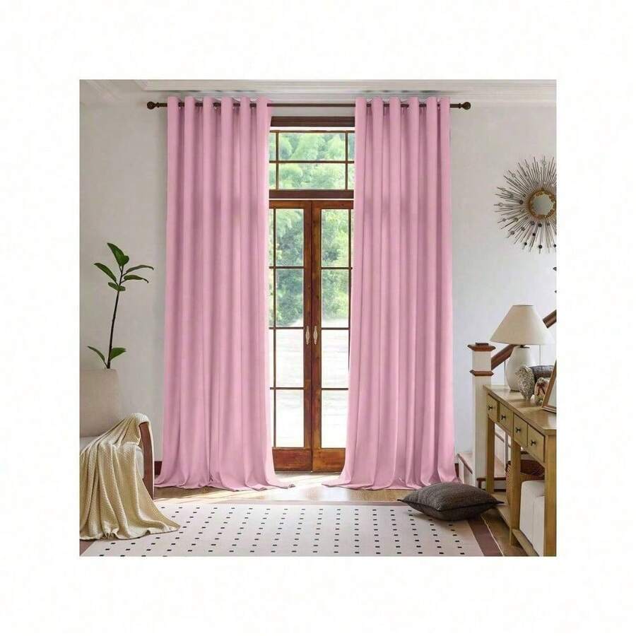 Plain Velvet Curtain With 8 Buttons (1 Piece), Soft And High Quality Fabric, Enhances The Style Of Your Home, Perfect To Complement Any Modern Decor Style. - Rose - View 1