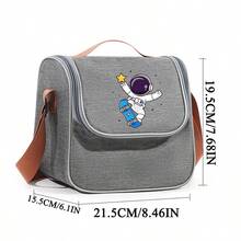 Skateboard Astronaut Printed Lunch Box, Stylish Large Capacity Lunch Bag, Portable Lunch Box With Comfortable Adjustable Shoulder Strap, Safety Zipper Closure, Suitable For Work, Travel, Picnic, Hiking, Beach And Other Occasions. The Perfect Holiday Gift Handbag Choice - Multicolor - View 5