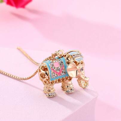 1pc Girls' Daily Wear Zinc Alloy Cubic Elephant Necklace