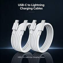 2条3.3英尺/100厘米PD充电线，USB-C转Lightning数据线，兼容苹果系列（14 Pro Max/14 Pro/14 Plus/14/13/12/11/XS/XR/8/7/6系列），高速数据传输和快速充电 - 白色 - 查看 1