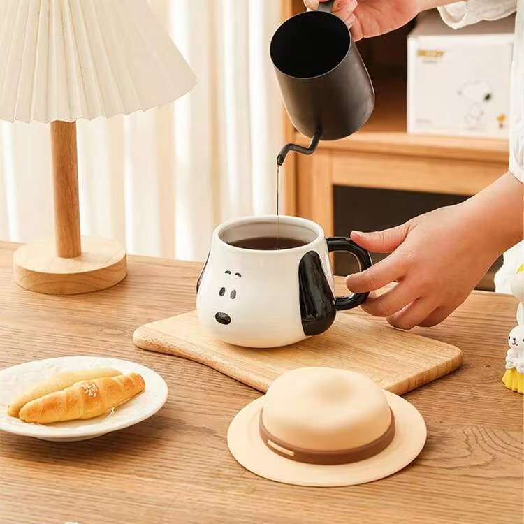 Snoopy Official Creative Ceramic Mug - Cartoon Breakfast Coffee Cup With Lid & Straw Set - Large Capacity INS Style Water Cup - Multicolor - View 5