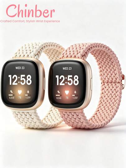 chinbersky 2 paquetes de correa de reloj elástica trenzada para Sense/Sense 2/Versa 3/Versa 4, pulsera elástica suave para hombres y mujeres, accesorio de moda para reloj