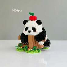 Cute Panda Swing Building Blocks, Micro Particle Assembly Toy, Healing Desktop Decor Gift, National Treasure Panda Rocking Horse Building Block Model - Multicolor - View 12