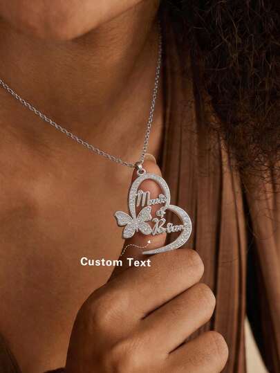 Elegant Minimalist Personalized Gold Butterfly & Heart Letter Necklace, Fashionable High-End Versatile Accessory, Birthday/Holiday/Anniversary Gift For Family, Friends, Lover, Suitable For Travel And Gatherings