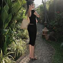 Women's Summer Suit Set, Slim Fit, Elegant And High-End, Fashionable, Unique, Body-Conforming, Casual And Relaxed, Everyday Wear, Commuter Style, New Summer Release, Sexy Low Neck, Open Back, Short Sleeve, Cropped Pants Set, Suitable For Dates And Parties - 黑色 - 查看 3
