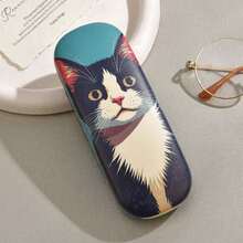 1 pieza Nuevo estuche de gafas de gato elegante y duradero, caja de almacenamiento de gafas graduadas, estuche de gafas con estampado de gato, unisex, regalo de vacaciones - A - Ver 15