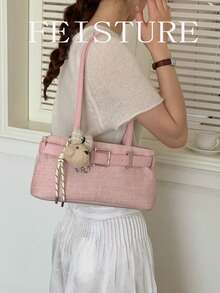 1pc FEISTURE Fashion Women's Underarm Shoulder Bag With Pendant, Suitable For Daily Outing, Dating, Commuting - Pink - View 6