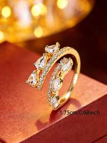 1 chiếc nhẫn hở có thể điều chỉnh kích thước, thiết kế đường đan chéo thanh lịch, nhẫn cá nhân hóa thời trang dành cho nữ. - Vòng hở - Xem 2
