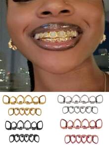 1 Set Classic Hollow-Out 6-Tooth Smooth Dental Grillz, Funny Party Accessory, Photography Prop - Multicolor - View 2