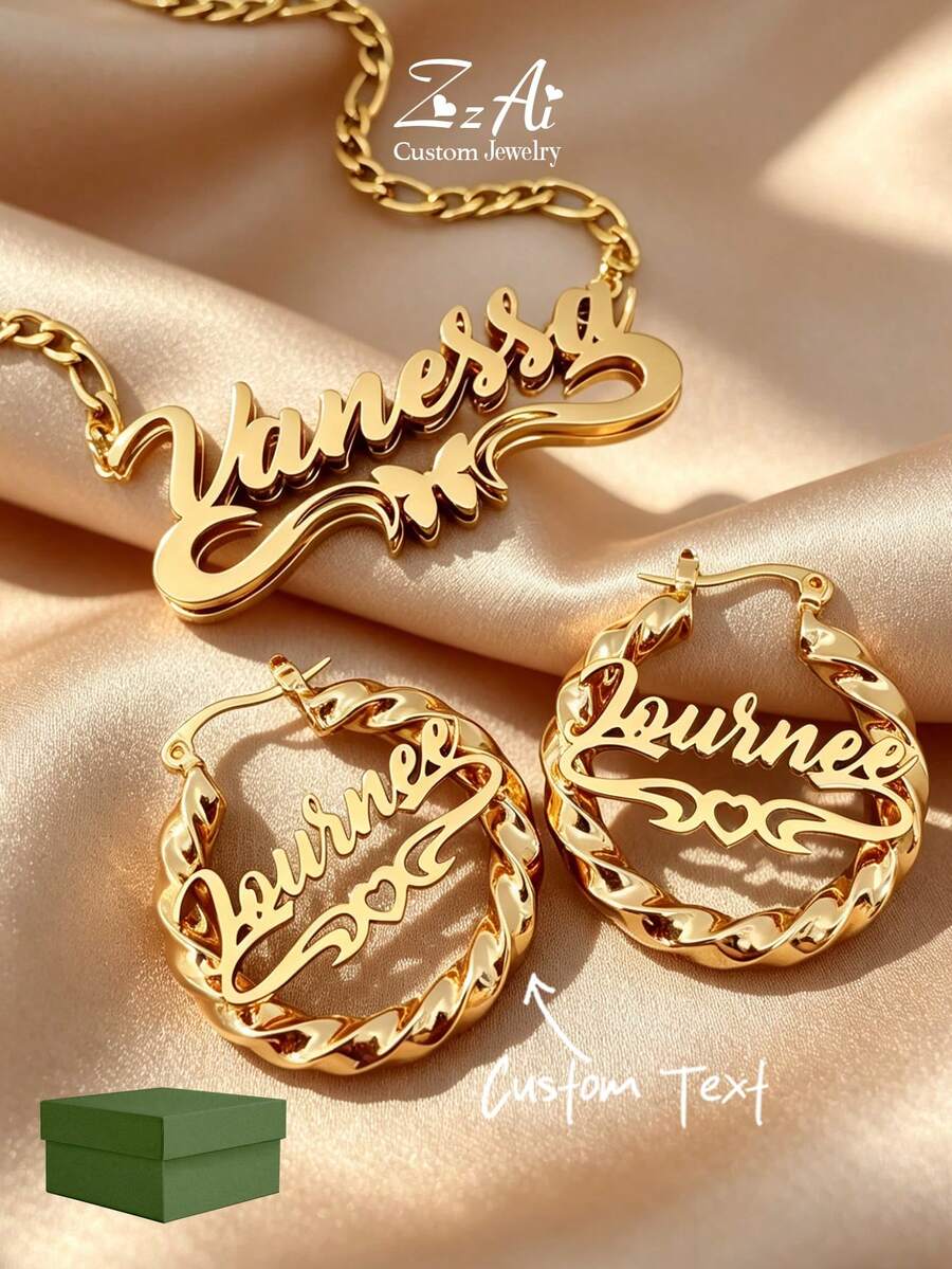 Bộ 1 dây chuyền và bông tai hình trái tim 3D nhiều lớp, làm bằng thép không gỉ mạ vàng 18K, kèm hộp quà sang trọng, thích hợp làm quà tặng cho bạn bè, gia đình, nhân dịp Lễ Tình nhân, Ngày của Mẹ. - Bướm + Trái tim (Vàng) - Xem 1