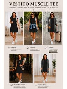 Women's Premium Cotton Muscle Tee Dress | Basic Casual Comfortable - 黑色 - 查看 4