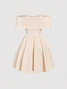 MOD Vestido con hombros descubiertos, cuello de lazo, cintura ajustada y bajo acampanado - Blanco - Ver 6