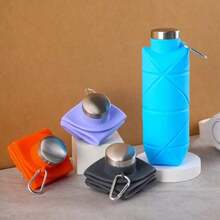Reusable & Portable Collapsible Water Bottle/Cup (With Leak-Proof Valve) Silicone Foldable Travel Bottle.Upgraded Design: An Ideal Choice For Fitness, Camping, Hiking, Travel, And Various Sports - Lightweight And Durable(Dark Gray) - 黑色 - 查看 5