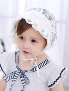 Mũ len ren nhẹ hình bướm cho bé, mũ công chúa dễ thương viền hoa cho bé sơ sinh, mùa hè - trắng - Xem 11