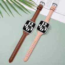 FEIZLINDAO 1件裝細款PU皮革手錶錶帶，相容 38mm 40mm 41mm 42mm 44mm 45mm 49mm，柔軟高級替換錶帶，適用 Ultra SE 及 Series 11/10/9/8/7/6/5/4/3/2/1 配件 - 米色 - 查看 9