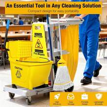 35 Qt Commercial Mop Bucket With Side Press Wringer On Wheels,Heavy Duty Industrial Mop And Bucket Set For Floor Cleaning,Including 1 Wet Floor Caution Sign For Household And Business,Yellow - 1 - 查看 6