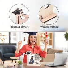 2026 Graduation Wooden Photo Frame With Mini Graduation Cap And Blessing Message, Desktop Photo Display, Perfect Graduation Keepsake Gift - A - View 1
