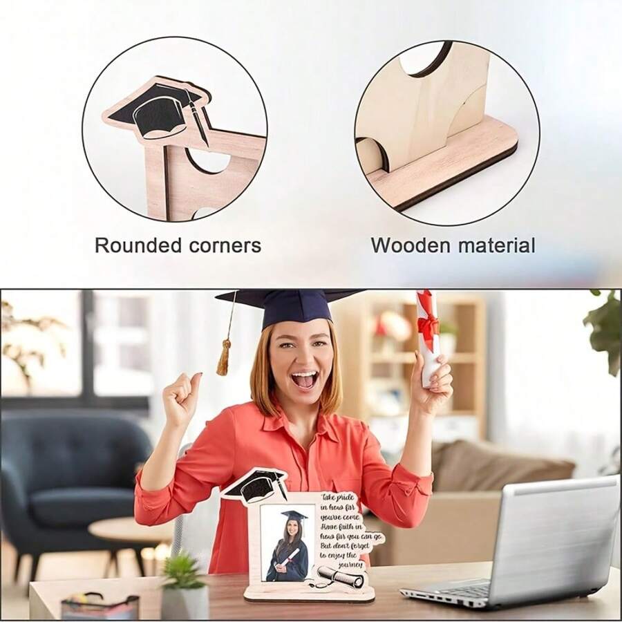 2026 Graduation Wooden Photo Frame With Mini Graduation Cap And Blessing Message, Desktop Photo Display, Perfect Graduation Keepsake Gift - A - View 1