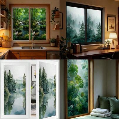 1/6 miếng phim dán cửa sổ mờ tĩnh điện phong cách rừng tự nhiên. Decal dán cửa sổ riêng tư với hình ảnh phong cảnh thiên nhiên nghệ thuật và họa tiết lá Monstera nhiệt đới. Chất liệu chống tia UV, không cần keo, có thể tái sử dụng. Decal dán cửa sổ trang trí an ninh tuyệt đối cho nhà cửa, phòng tắm, nhà bếp.